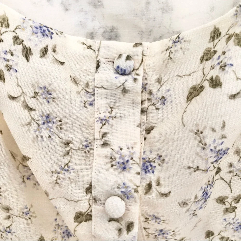 $890 Brock Collection Thelma Linen Cotton Floral Cottage Core Puff Sleeve Blouse - Picture 14 of 17